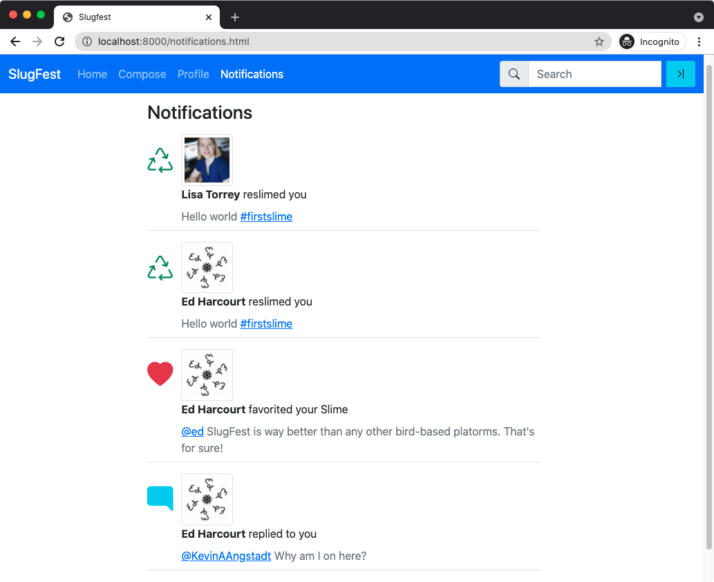 notifications page